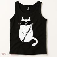 Funny Cat Wearing Sunglasses Playing Clarinet Musician Tank Top thumb 2