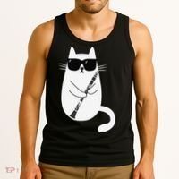Funny Cat Wearing Sunglasses Playing Clarinet Musician Tank Top thumb 3