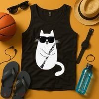 Funny Cat Wearing Sunglasses Playing Clarinet Musician Tank Top thumb 4