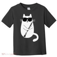 Funny Cat Wearing Sunglasses Playing Clarinet Musician Toddler T-Shirt thumb 0