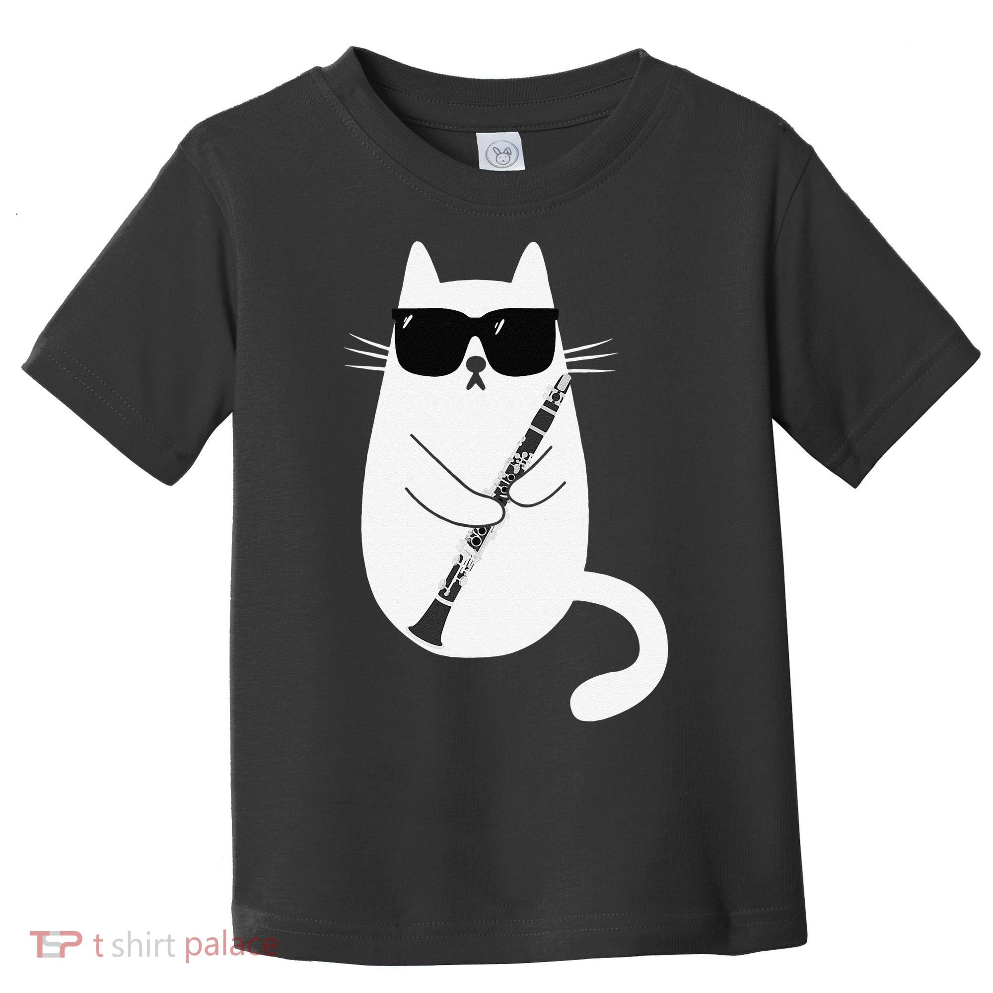 Funny Cat Wearing Sunglasses Playing Clarinet Musician Toddler T-Shirt