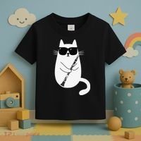 Funny Cat Wearing Sunglasses Playing Clarinet Musician Toddler T-Shirt thumb 3