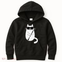 Funny Cat Wearing Sunglasses Playing Clarinet Musician Kids Hoodie thumb 0