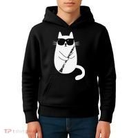 Funny Cat Wearing Sunglasses Playing Clarinet Musician Kids Hoodie thumb 4
