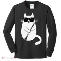 Funny Cat Wearing Sunglasses Playing Clarinet Musician Kids Long Sleeve Shirt thumb 0