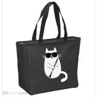 Funny Cat Wearing Sunglasses Playing Clarinet Musician Tote Bag thumb 2