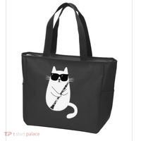 Funny Cat Wearing Sunglasses Playing Clarinet Musician Tote Bag thumb 3
