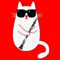 Funny Cat Wearing Sunglasses Playing Clarinet Musician Santa Hat thumb 1