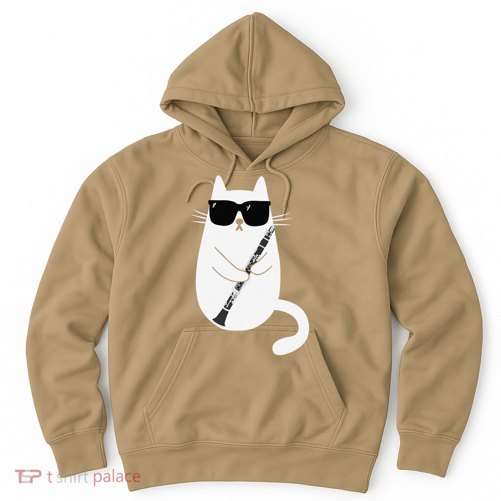 Funny Cat Wearing Sunglasses Playing Clarinet Musician Hoodie