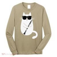 Funny Cat Wearing Sunglasses Playing Clarinet Musician Long Sleeve Shirt thumb 0