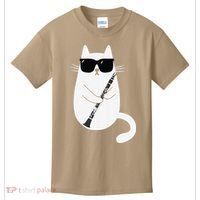 Funny Cat Wearing Sunglasses Playing Clarinet Musician Kids T-Shirt thumb 0