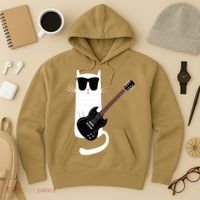 Funny Cat Wearing Sunglasses Playing Electric Guitar Hoodie thumb 3