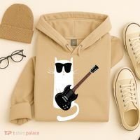 Funny Cat Wearing Sunglasses Playing Electric Guitar Hoodie thumb 4