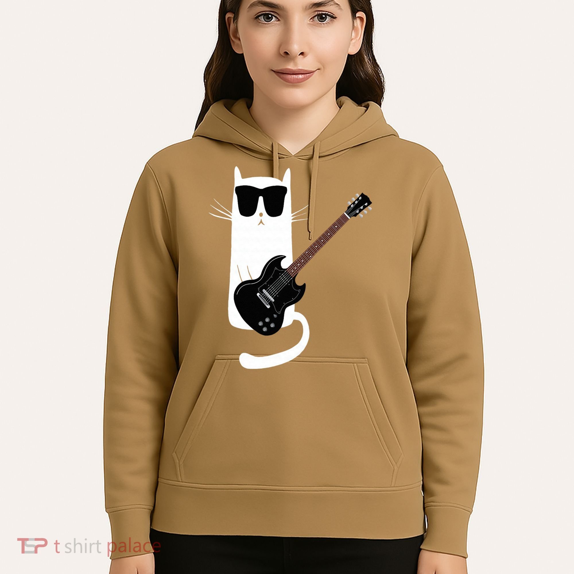 Funny Cat Wearing Sunglasses Playing Electric Guitar Hoodie