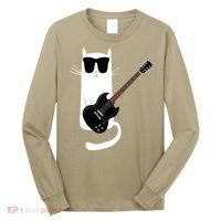 Funny Cat Wearing Sunglasses Playing Electric Guitar Long Sleeve Shirt thumb 0
