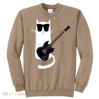 Funny Cat Wearing Sunglasses Playing Electric Guitar Sweatshirt thumb 0