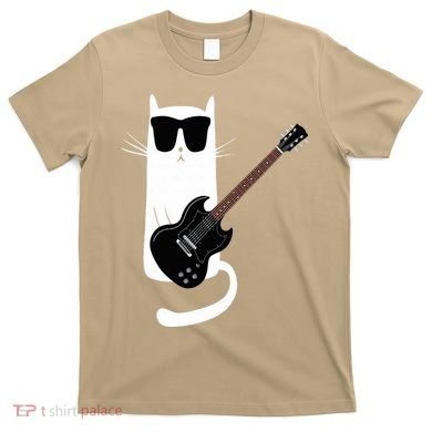 Funny Cat Wearing Sunglasses Playing Electric Guitar T-Shirt