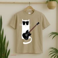 Funny Cat Wearing Sunglasses Playing Electric Guitar T-Shirt thumb 2
