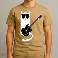 Funny Cat Wearing Sunglasses Playing Electric Guitar T-Shirt thumb 3