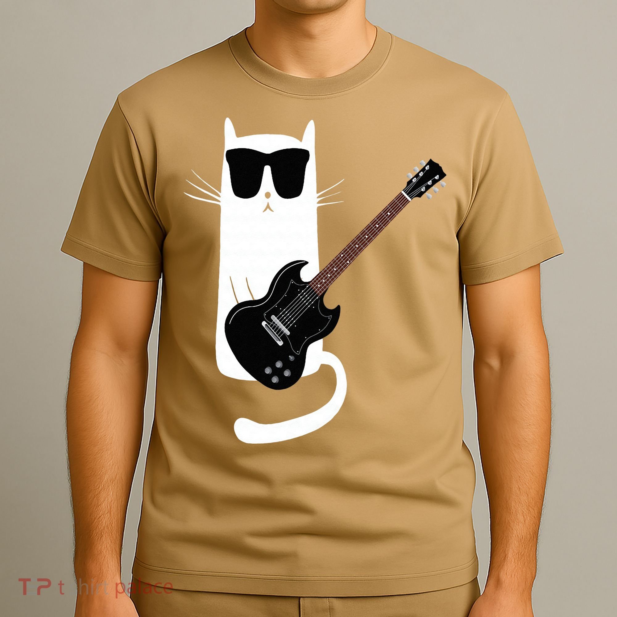 Funny Cat Wearing Sunglasses Playing Electric Guitar T-Shirt