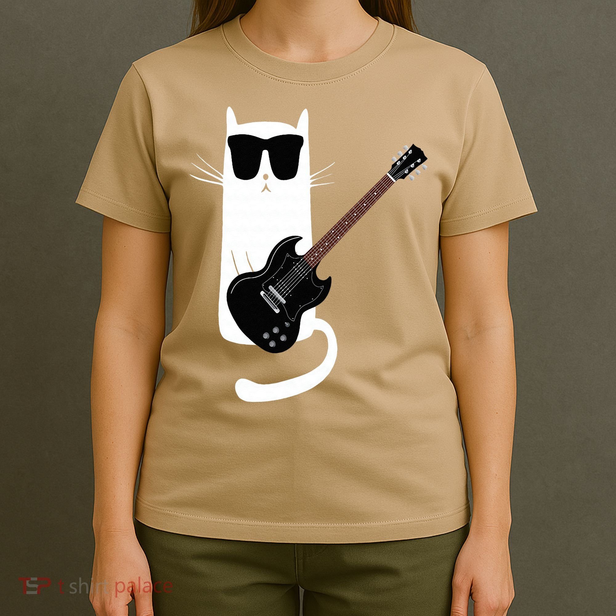 Funny Cat Wearing Sunglasses Playing Electric Guitar T-Shirt