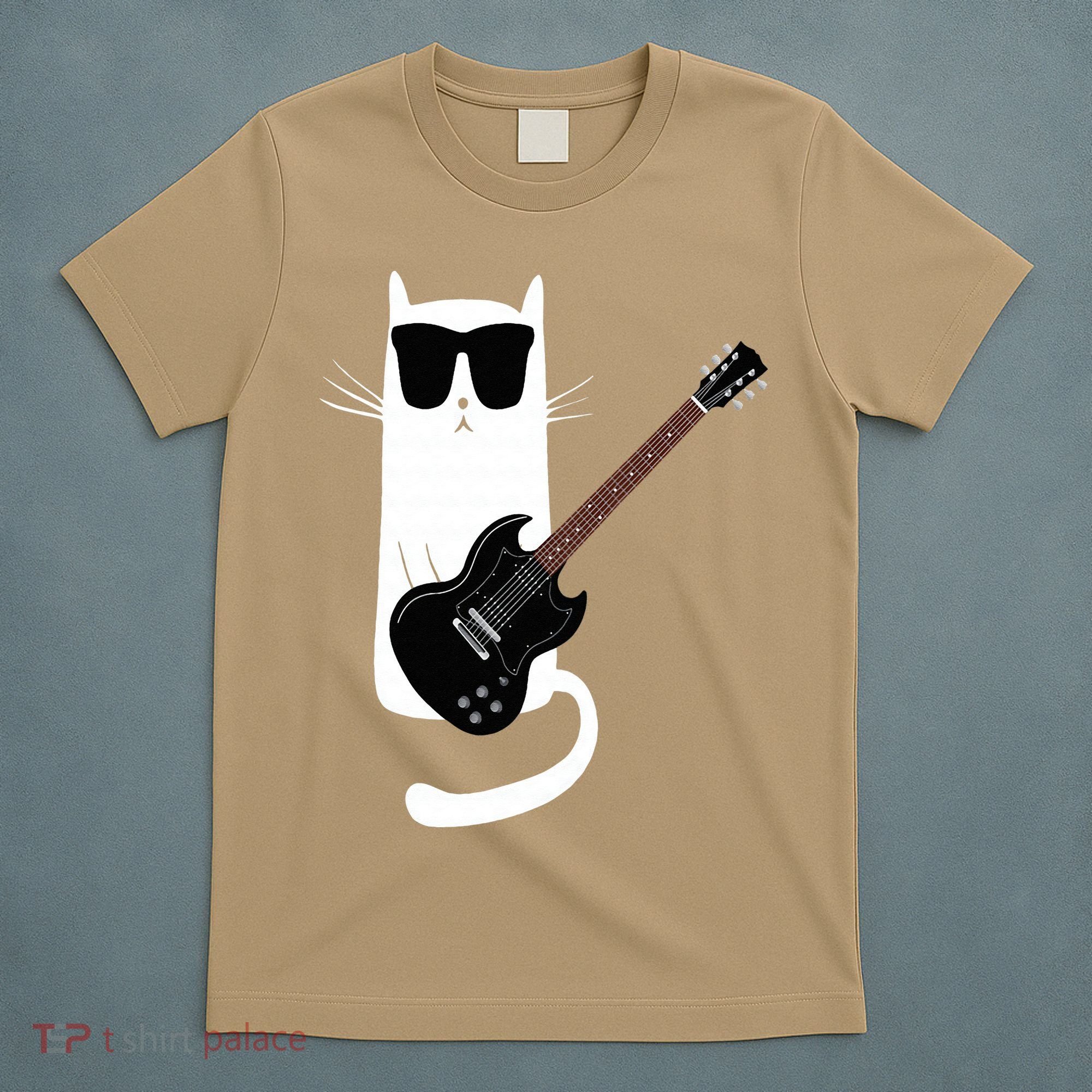 Funny Cat Wearing Sunglasses Playing Electric Guitar T-Shirt