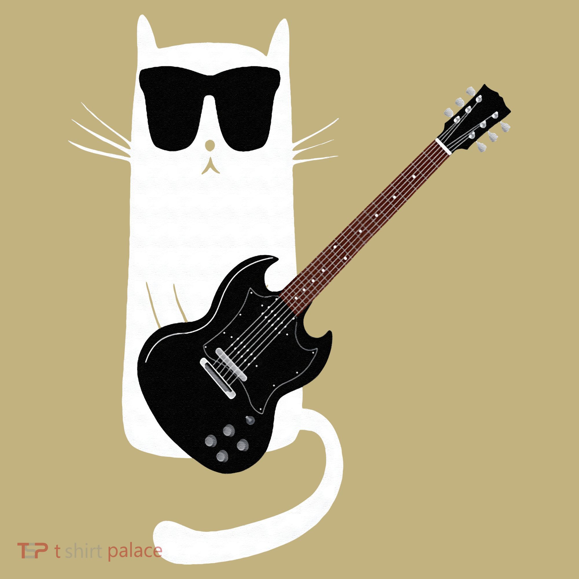 Funny Cat Wearing Sunglasses Playing Electric Guitar Polo