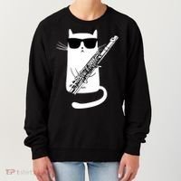 Funny Cat Wearing Sunglasses Playing Flute Great Gift Women's Sweatshirt thumb 0