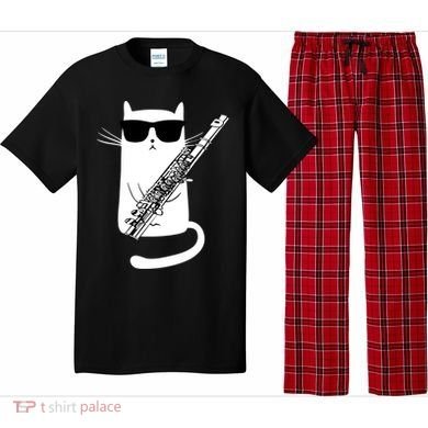 Funny Cat Wearing Sunglasses Playing Flute Great Gift Pajama Set