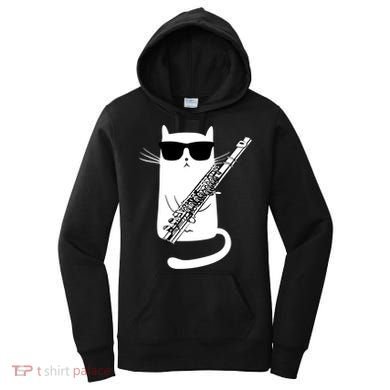 Funny Cat Wearing Sunglasses Playing Flute Great Gift Women's Hoodie