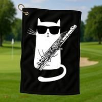 Funny Cat Wearing Sunglasses Playing Flute Great Gift Golf Towel thumb 1