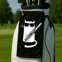 Funny Cat Wearing Sunglasses Playing Flute Great Gift Golf Towel thumb 2