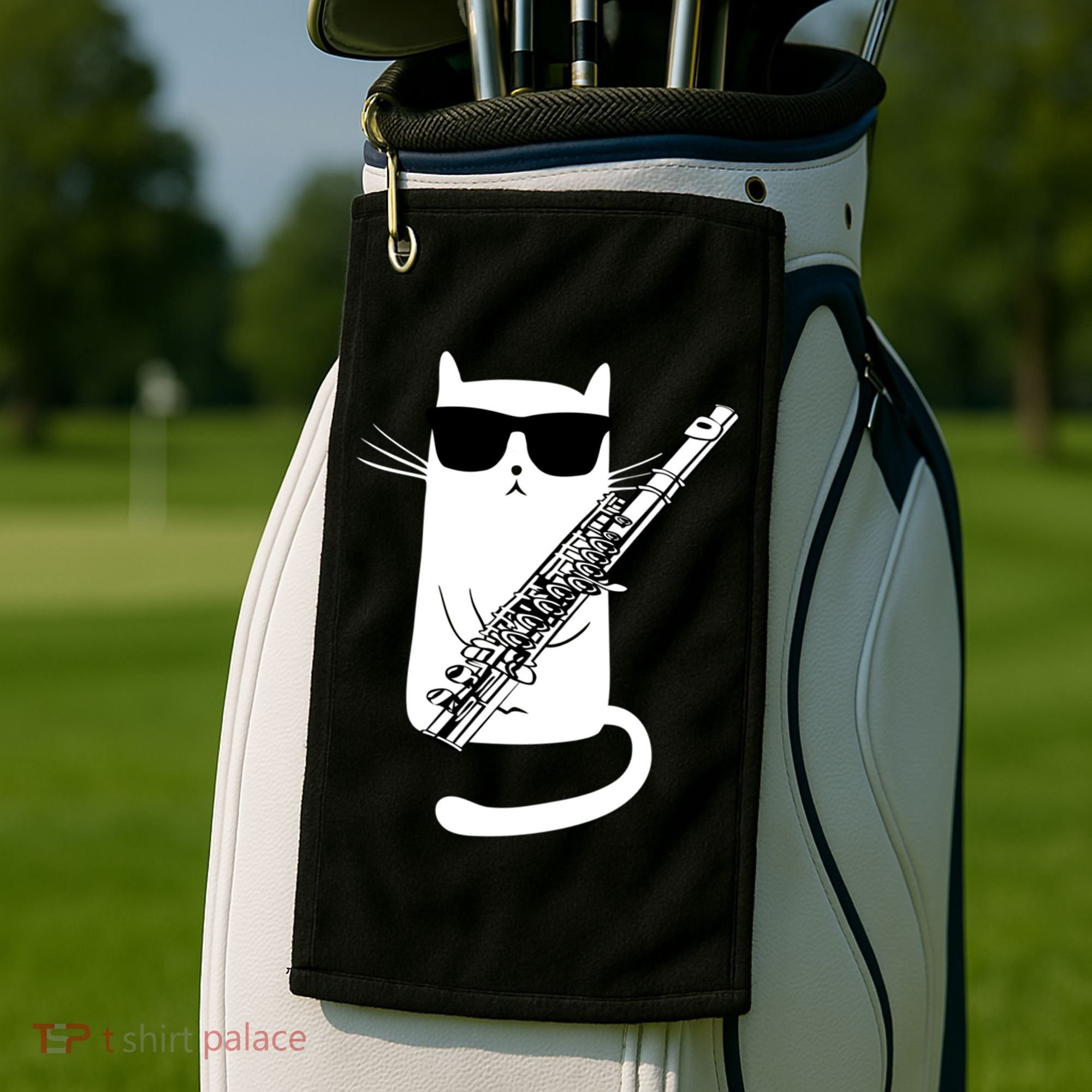 Funny Cat Wearing Sunglasses Playing Flute Great Gift Golf Towel