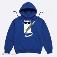 Funny Cat Wearing Sunglasses Playing Flute Great Gift Hoodie thumb 0