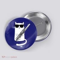 Funny Cat Wearing Sunglasses Playing Flute Great Gift Button thumb 0