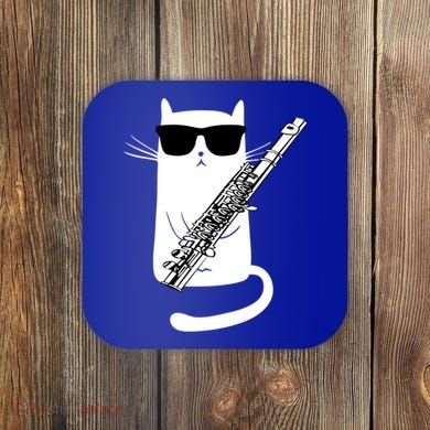 Funny Cat Wearing Sunglasses Playing Flute Great Gift Coaster