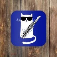Funny Cat Wearing Sunglasses Playing Flute Great Gift Coaster thumb 0
