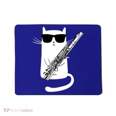 Funny Cat Wearing Sunglasses Playing Flute Great Gift Mousepad