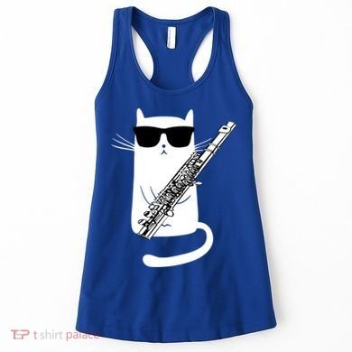 Funny Cat Wearing Sunglasses Playing Flute Great Gift Women's Tank Top