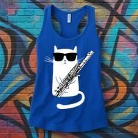 Funny Cat Wearing Sunglasses Playing Flute Great Gift Women's Tank Top thumb 3