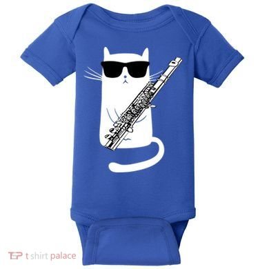 Funny Cat Wearing Sunglasses Playing Flute Great Gift Baby Bodysuit