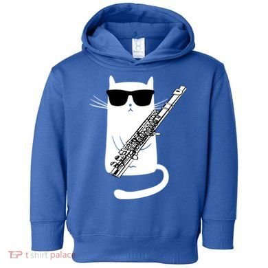 Funny Cat Wearing Sunglasses Playing Flute Great Gift Toddler Hoodie