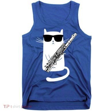 Funny Cat Wearing Sunglasses Playing Flute Great Gift Tank Top