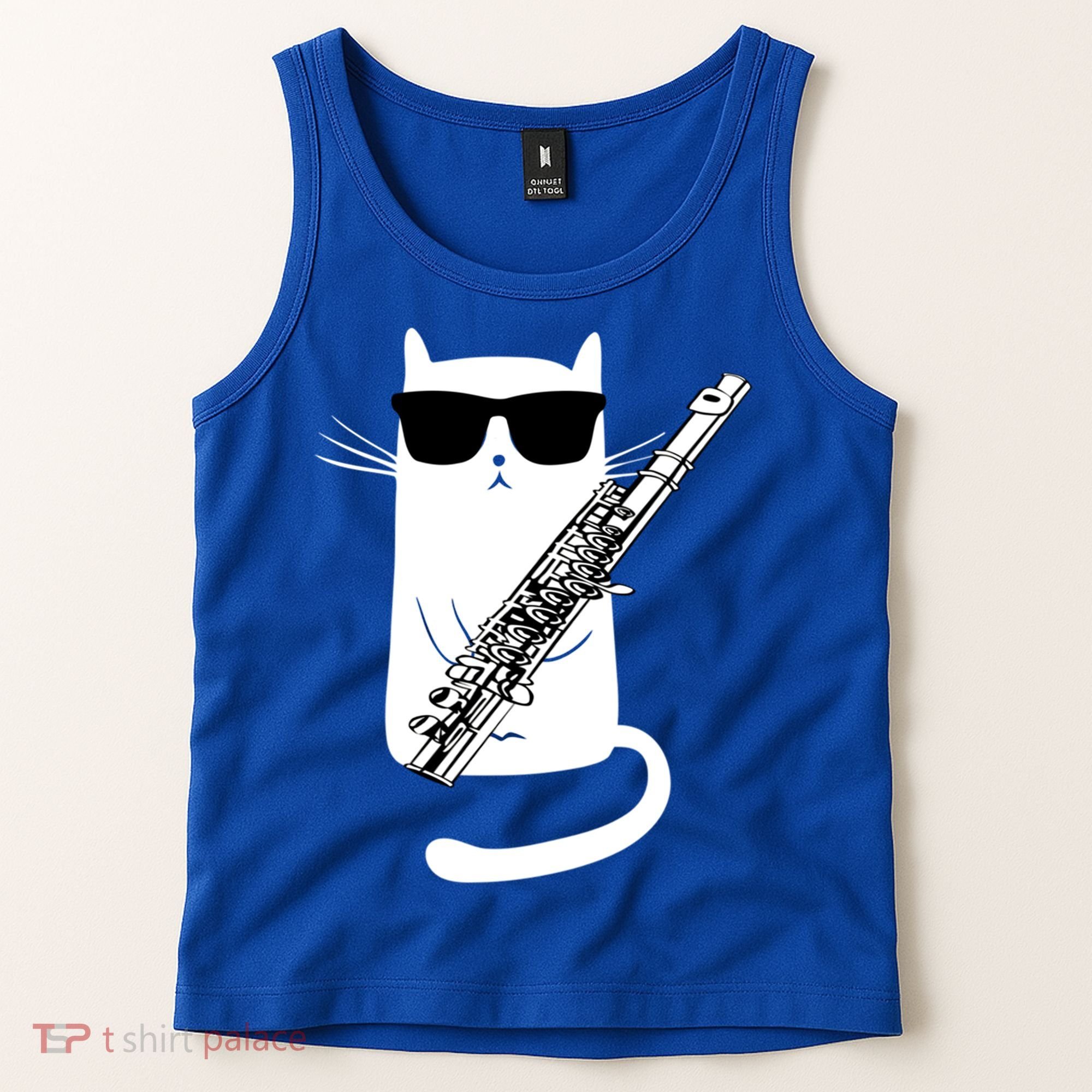 Funny Cat Wearing Sunglasses Playing Flute Great Gift Tank Top