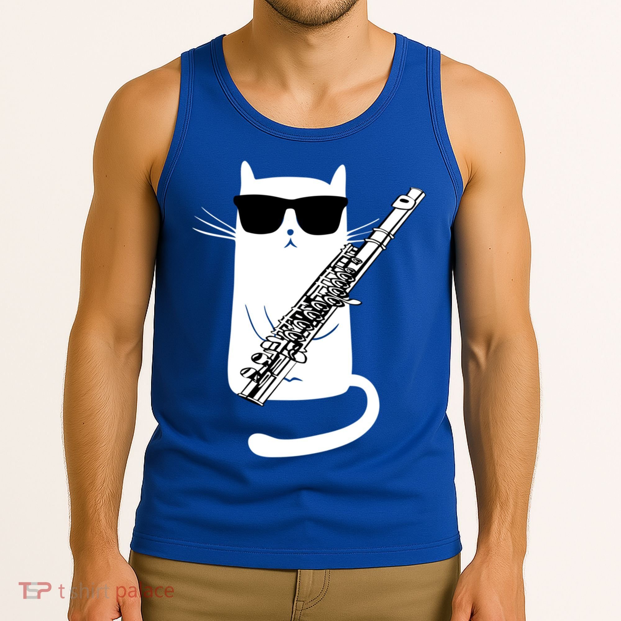 Funny Cat Wearing Sunglasses Playing Flute Great Gift Tank Top