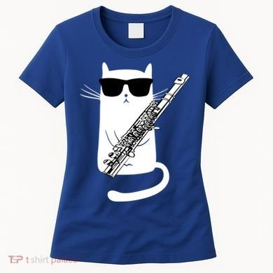 Funny Cat Wearing Sunglasses Playing Flute Great Gift Women's T-Shirt