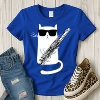 Funny Cat Wearing Sunglasses Playing Flute Great Gift Women's T-Shirt thumb 3