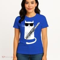 Funny Cat Wearing Sunglasses Playing Flute Great Gift Women's T-Shirt thumb 4