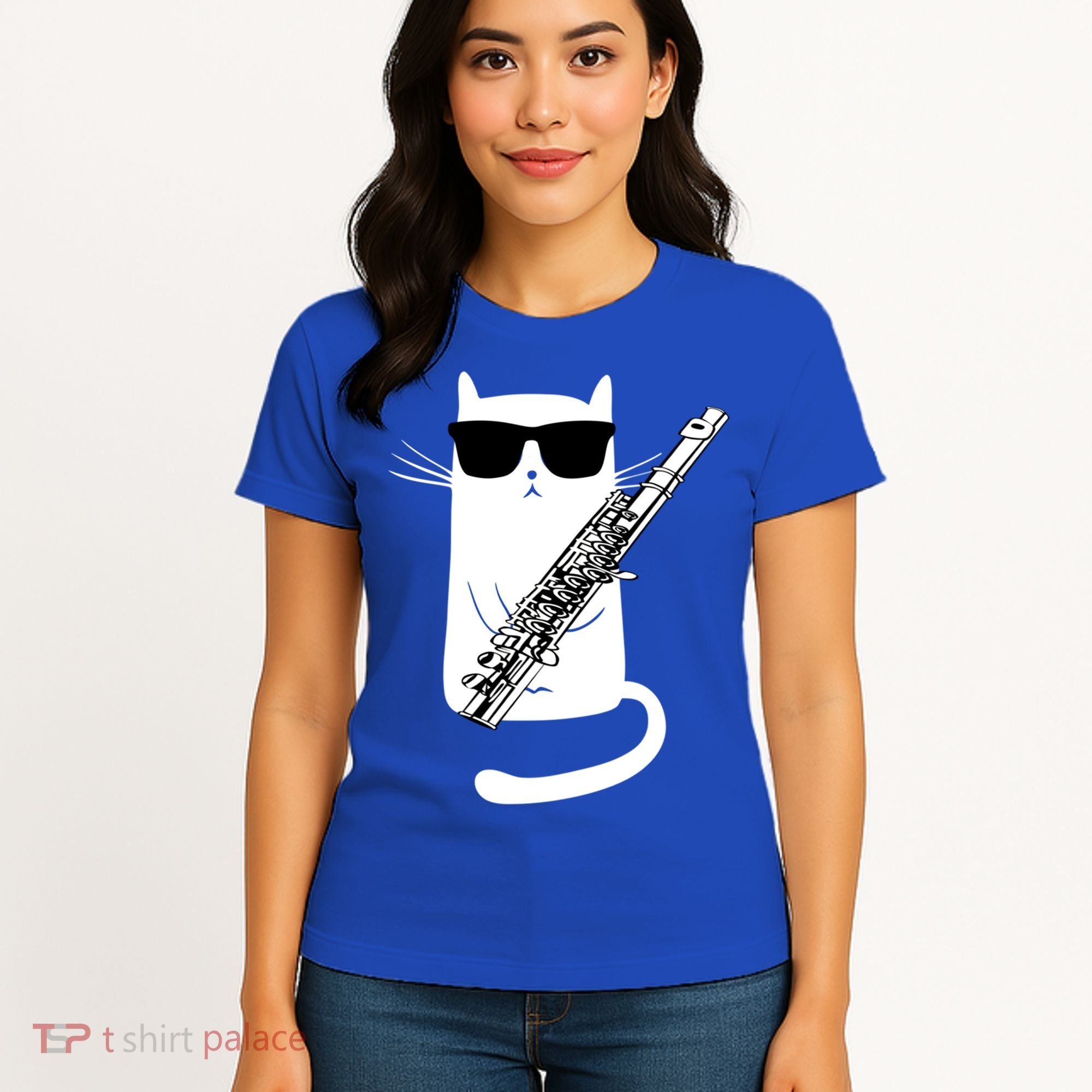 Funny Cat Wearing Sunglasses Playing Flute Great Gift Women's T-Shirt