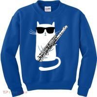Funny Cat Wearing Sunglasses Playing Flute Great Gift Kids Sweatshirt thumb 0